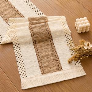 SITUMEIZI Brown Macrame Boho Table Runner with Tassels Woven Rustic Farmhouse Table Runner for Kitchen Dining 48 Inches
