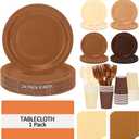 Brown Plates and Napkins Party Supplies for 24 Guests, Disposable 9 Gradient Brown Paper Plates Tableware Set for Birthday Party, Boho, Baby Shower, Autumn, Thanksgiving Decoration