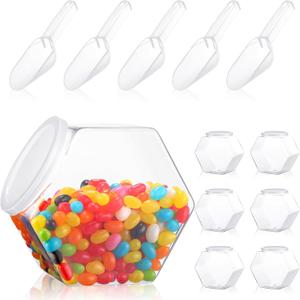 Hoolerry 12 Pcs Plastic Candy Jar with Scoops Set include 6 Hexagon Cookie Jars with Lid for Candy Buffet and 6 Candy Scoops 73 oz Large Storage Jar Clear Food Storage Canisters Kitchen Countertop Jar