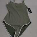 BMJL Women's One Piece Swimsuit Sports Adjustable Strap Bathing Suit Color Block Ribbed High Cut Swimsuits (Small, Army Green029)