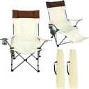 2 Pack Camping Chairs, Folding Camping Chair with Detachable Footrest and Retractable Seat for Fishing, Beach, Picnics, Outdoor (White)