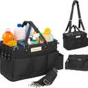 FifthStart Multiuse Cleaning Caddy w/Waist & Shoulder Strap - 9 Pockets Tote Bag for Housekeeping Gardening Fishing Bathroom Organizer Adjustable Compartments, Black Large Caddy Organizer with Handle,  Large