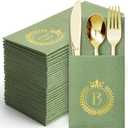 Cindeer 100 Pack Gold Monogram Disposable Napkins-letter B Pocket Napkins for Silverware Prefolded Monogrammed Paper Napkin for Wedding Birthday Party Baby Shower