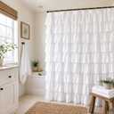 White Ruffle Shower Curtain - Farmhouse Cloth Bathroom 72 x 72 Inches Texture Fashion, Double Layer Fabric, Soft Feel, not See Through.