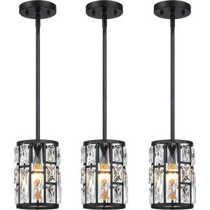 Modern Crystal Pendant Light Fixture 3-Pack Matte Black Finish Hanging Lighting Crystal Chandelier for Living Room, Kitchen, Hallway