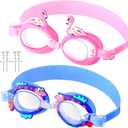 Foaincore 2 Pairs Kids Toddler Swim Goggles Anti Fog UV Swimming Goggles with Ear Plugs for Girls Boys Age 3-9