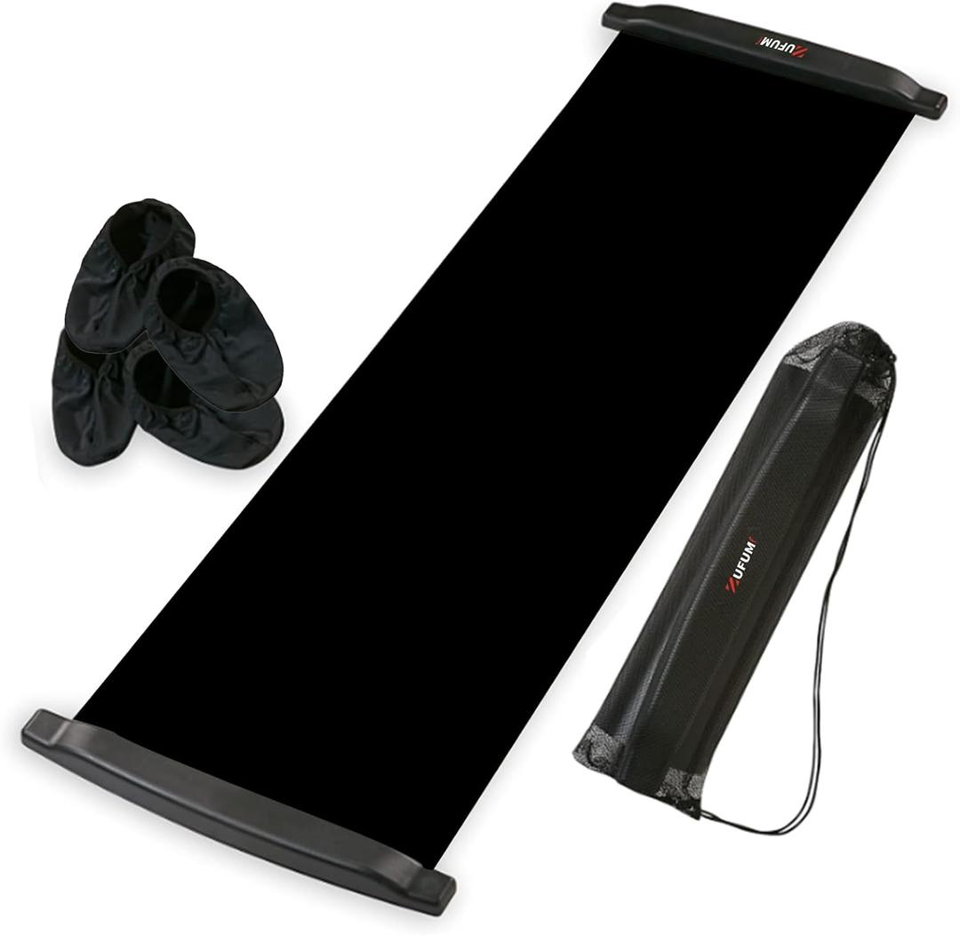 Slide Board(71"L x 20"W),Balance Workout Sliders with End Stops,Exercise Slide Board With 1 Mesh Carrying Bag,2 Sets of Shoes Booties for Beginners and Pros