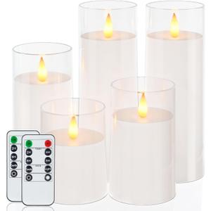 Homemory Realistic Flickering Battery Operated Candles, LED Fake Electric Candle with Remote Control and Timer, Flameless Candles for Home, Christmas Decoration, White, Set of 5