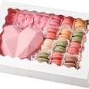 Ocmoiy 20 Pack Cookie Boxes, 14x10x2.5 Inch Large Bakery Boxes with Window, Auto-Popup Treat Box for Chocolate Covered Strawberries, Pies, Donuts, Muffins, Breakable Heart, White