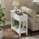 ChooChoo End Tables Living Room Set of 2, Side Table with Charging Station, White
