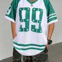 Jersey Shirts for Women Oversized Number Graphic Jersey Shirt Y2k Streetwear V Neck Short Sleeve Tee Tops (XL)