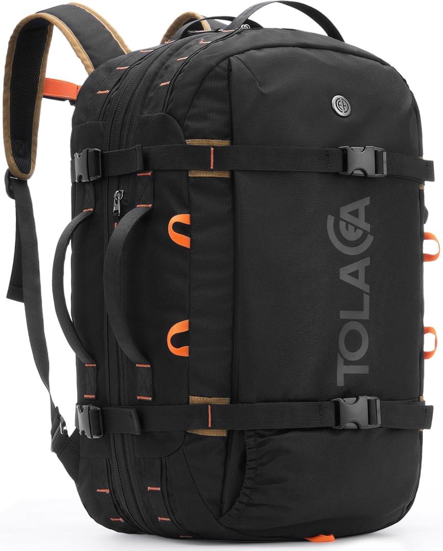 Tolaccea Travel Laptop Backpack, Large Carry on Backpack Flight Approved Convertible Duffle Luggage Bag Daypack Work Business Rucksack Fits 16" Laptop for Men Women 3 Carrying Ways, 40L-50L Expandable (Black)