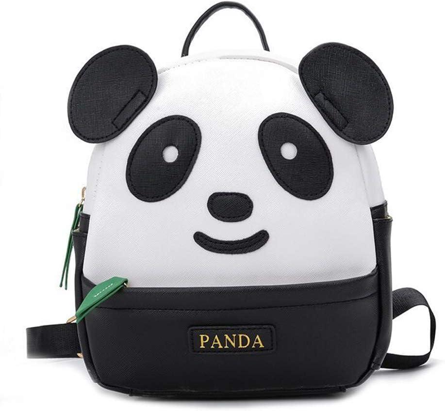 Cute Panda Pattern Backpack Women Girls Pu Leather Small Casual Shoulder Daypack Bag (Black)