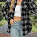 Asiertiy Womens Buffalo Plaid Flannel Shirt Long Sleeve Collar Button Down Blouses Lightweight Tops (Black, S)