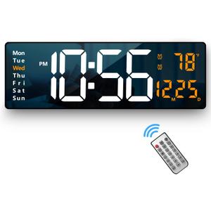 Digital Wall Clock Large Display, 16.2 Inch , LED Digital Clock with Remote Control for Living Room Decor, Automatic Brightness Dimmer with Date Week Temperature (Orange)