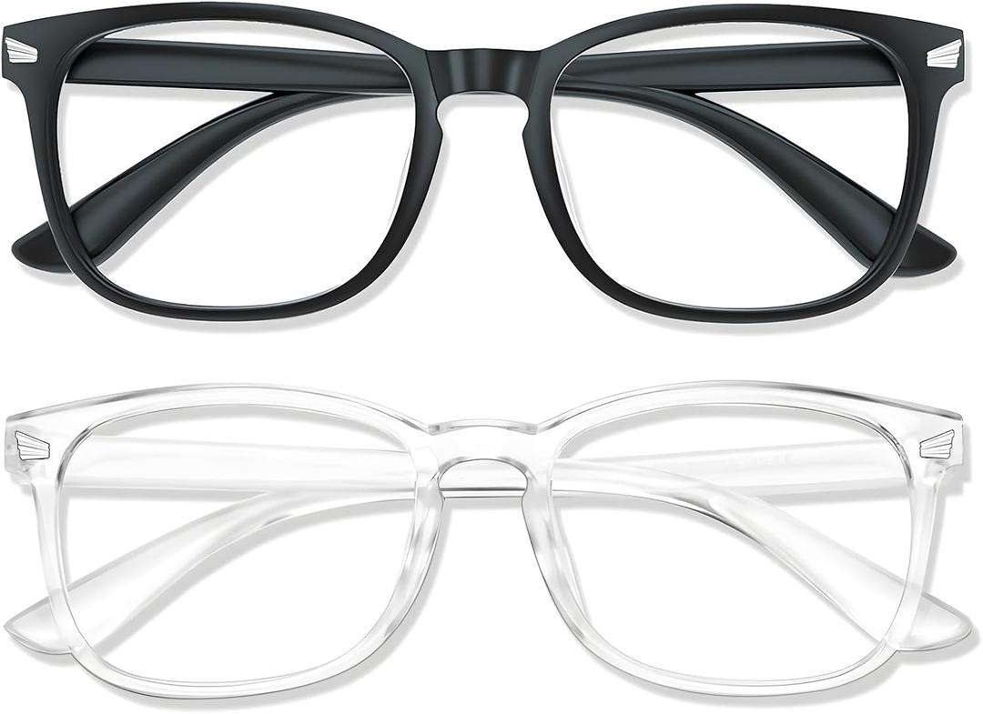Blue Light Glasses for Woman Men | 99% Blue Light Blocking Glasses for Computer Gaming TV Phone Screen Square Frame | Anti Eyestrain & UV Glare Protection - 2 Pairs (2 Pack Mix Color-1)