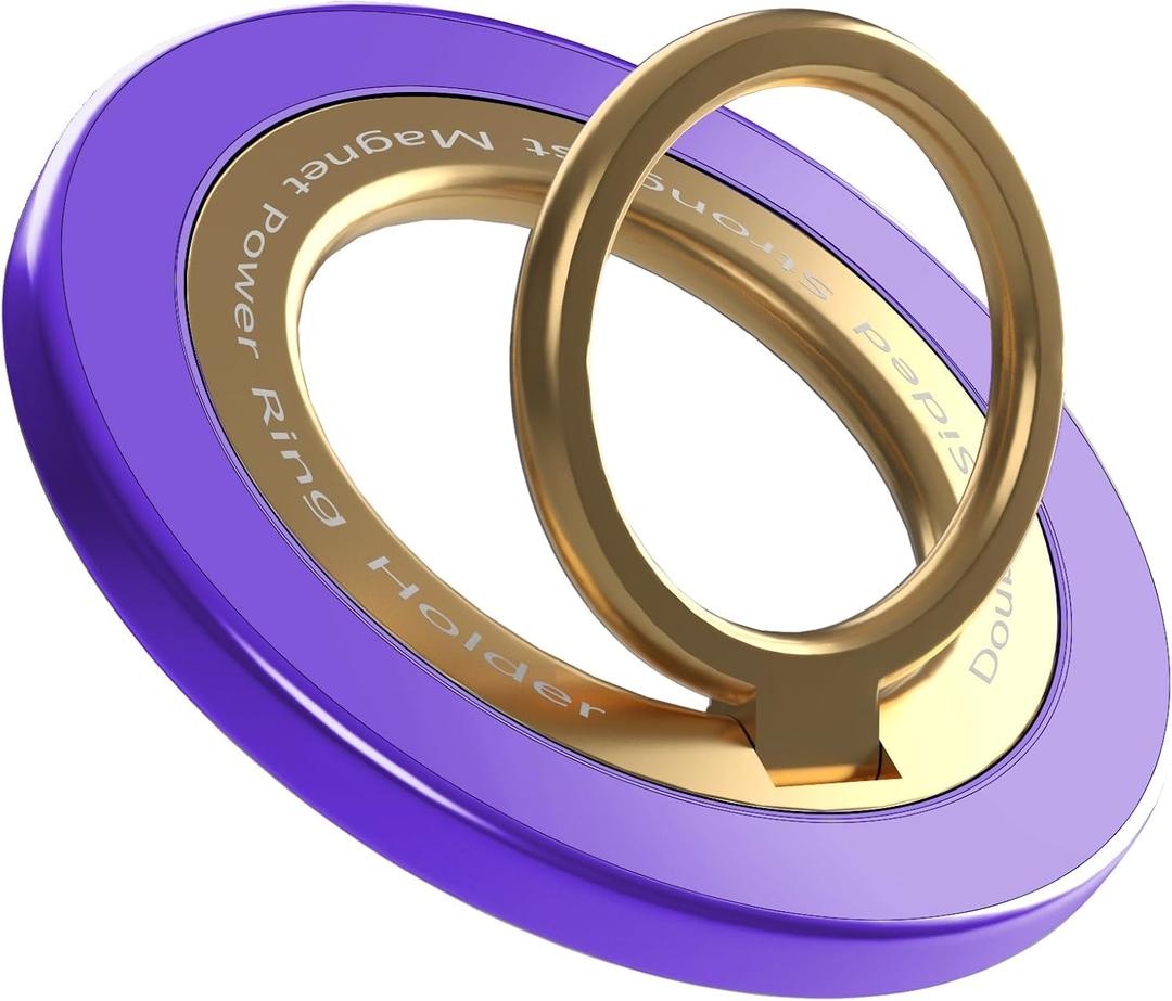 Magnetic Phone Ring Holder for MagSafe pop Socket,Two-Sided Magnetic 360 Rotation Magnetic Phone Grip for iPhone 16/15/14/13/12 Series/Samsung/Google,Pop Socket for iPhone(Purple with Gold)