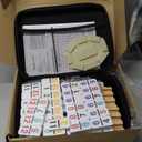 Mexican Train Dominoes Set with Numbers and 4 Wooden Trays/Racks, Double 12 Dominos Travel Set with 4 Tiles Holders, 91 Tiles Double 12 Colored Dominoes Game Set with Portable Case for Families Kids