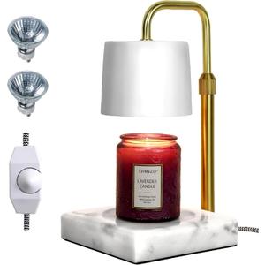 Candle Warmer Lamp, Electric Candle Lamp Warmer with Dimmer, Bedroom Home Decor Marble Base Dimmable Vintage Wax Melt Warmer for Scented Wax with 2*50W Bulbs, Aromatherapy Gifts Spa Office (White)