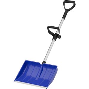 Snow Shovel for Driveway: Ergonomic Dual D-Handles for Less Back Strain - Aluminum Wear Strip Cleaning Shovel - Lightweight & Portable Snow Removal Tool for Car Camping Outdoor (Blue)