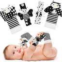 Pack of 3, Yeeeasy Baby Rattle Cotton Socks and Wrist Rattle Strap Set, Infant Toys 3 6 9 12 Months, Baby Gifts for Boys and Girls, Develop Babies Sensory Toys, Black and White 