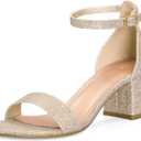 mysoft Women's Chunky Low Heels Open Toe Block Heeled Dress Ankle Strap Pump Wedding Sandals (8.5, Gold Glitter)