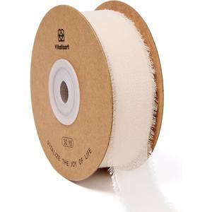 Vitalizart 1" x 30 Yd Chiffon Ribbon Light Nude Silk Like Handmade Fringe Fabric Ribbons for Wedding Invitations Bridal Bouquets Party Decoration Gift Wrapping Bow Making
