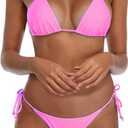 SHERRYLO Thong Bikini Swimsuit for Women Black Brazilian String Bikinis Bathing Suit Triangle Top Bathing Suits Swimsuits (Medium, Pink)