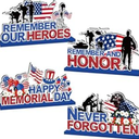 4pcs Memorial Day Decorations Table Wooden Sign Patriotic Themed Tiered Tray Decor Remember and Honor Happy Memorial Day Table Decor Supplies