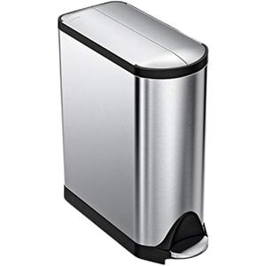simplehuman 40 Liter / 10.6 Gallon Dual Compartment Butterfly Lid Kitchen Recycling Step Trash Can, Brushed Stainless Steel