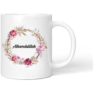 Alhamdulillah Islamic Coffee Water Mug, 11 oz Ceramic Water Cup Gift for Muslim Eid Ul Fitr Ramadan Corban Festival, Muslim Birthday Gift Faith Coffee Cup Tea Mug Umrah Hajj gift (Alhamdulillah)
