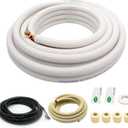 33FT Mini Split Line Set 1/4*3/8 OD HVAC Copper Tube Pipe Extension,3/8 Thickened PE Insulation Coil Air Conditioner Twin Copper Line Heating Equipment Hose with Flared Nuts (33FT (1/4+3/8) with wire)