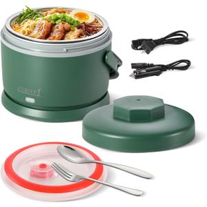Electric Lunch Box for Adults 40 oz Portable Food Warmer 12V/24V/110V/220V Heated Lunch Box for Work, Office, Car, Travel, Home Use (Green)