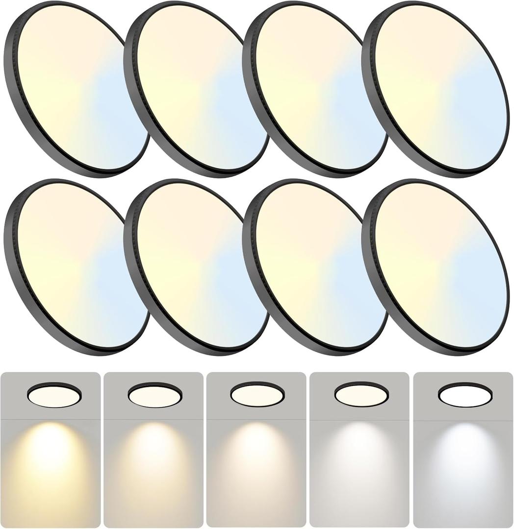 WKONCLDY 7.5Inch LED Ceiling Lights, 5 Colors Selectable (3000K/3500K/4500K/5000K/6000K) Flush Mount Ceiling Lights, Ultra Thin LED Ceiling Lights Fixtures 0.87Inch for Living Room (Black)