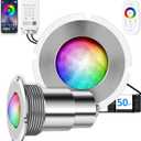 1.5 Inch LED RGBW Multicolor Inground Pool Light and Spa Light, IP68 Waterproof, AC 120V, 50ft Cable with Controller, APP & Remote Control