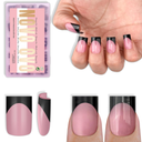 NOVO OVO Short Sharp Square Black French Tip Nail Tips Press on BERRY PINK, Extra Thick NEED Nail Glue Builder Gel Top Coat, Soft Gel Full Cover Fake Flase Nail Extension for DIY x 15 Sizes 240 pcs, Short Sharp Square Nail Tips Black French Tip BERRY PINK