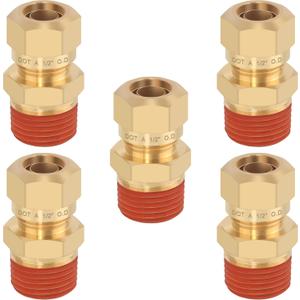 5PCS 1/2" Tube OD x 1/2" NPT Thread Connect Fittings Brass Union Straight Joint DOT Approved, Air Line Adapter Air Suspension Kit for Truck Trailers and Air Brake System