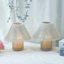 TRIROCKS Woven Cotton Rope LED Cordless Table Lamp Set of 2, 7'' Tall Battery Operated Desk Lamp, Boho Bedside Lamps Great for Living Room Bedroom Weddings Parties Patio Events