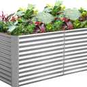 Land Guard 8x4x3ft Rectangular Galvanized Raised Garden Beds, Large-Capacity Metal Planter Box Outdoor, Durable Deep Raised Garden Bed 3ft Tall, Raised Beds for Gardening Vegetables, Classic Silver
