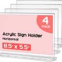 Vowcarol Acrylic Sign Holder 8.5x5.5 Inch - 4 Pack, Horizontal T Shape, Double-Sided Desktop Display Stands Menu Holder