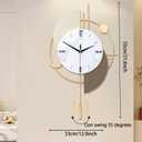 FILLOVE Large Decorative Wall Clock with Pendulum for Living Room, Matte White Half Circle & Gray Striped Scalloped, White Marble Dial, Silent for Living Room, Bedroom, Study, Office