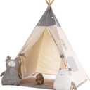 besrey Teepee Tent for Kids with Light & Mat, Toddler Tents Indoor Play Tent Playhouse, Toddler Tipi Cotton, tee Pee Tents for Kids Indoor, Boys & Girls Teepee,Children Room Playhouse, 47"D x 47"W x 59"H