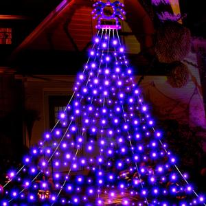 Halloween Decorations Outdoor Spider Web Lights, 213 LED 8.5 FT Waterproof Giant Triangular Net Light, Plug in 8 Modes Hanging Web Lights with 12" Lighted Spider for Yard Haunted House Garden Decor
