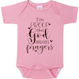 I'm Proof That God Answers Prayers Baby Onesie,Soft 0-3 Months Infant Bodysuit for Pregnancy Reveal or Baptism (Pink)