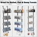 Over The Door Towel Racks, No Drill Towel Storage with Basket & Hooks, Space-Saving Multi-Functional Towel Holder for Bathrooms, bedrooms, Apartments, RVs (Matte Black, 5 Tier)