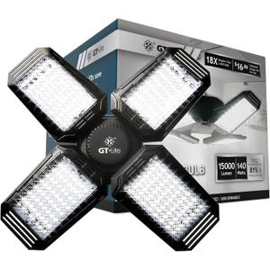 15,000 Lumen LED Adjustable 4 Panel Bulb, Uses Only 140W, Daylight, E26 Base, LED Garage Light for Indoors Workshop Warehouse