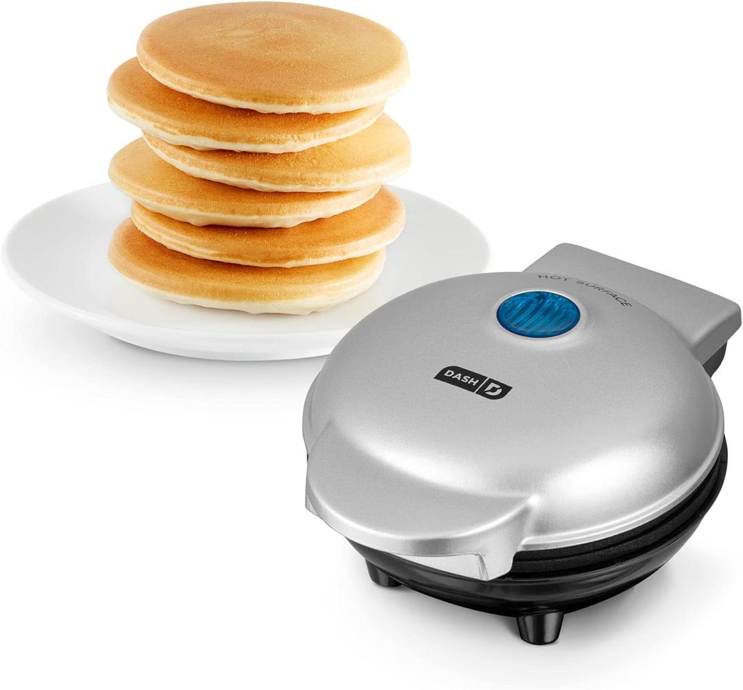 DASH Mini Maker Electric Round Griddle for Individual Pancakes, Cookies, Eggs & other on the go Breakfast, Lunch & Snacks with Indicator Light + Included Recipe Book - Silver