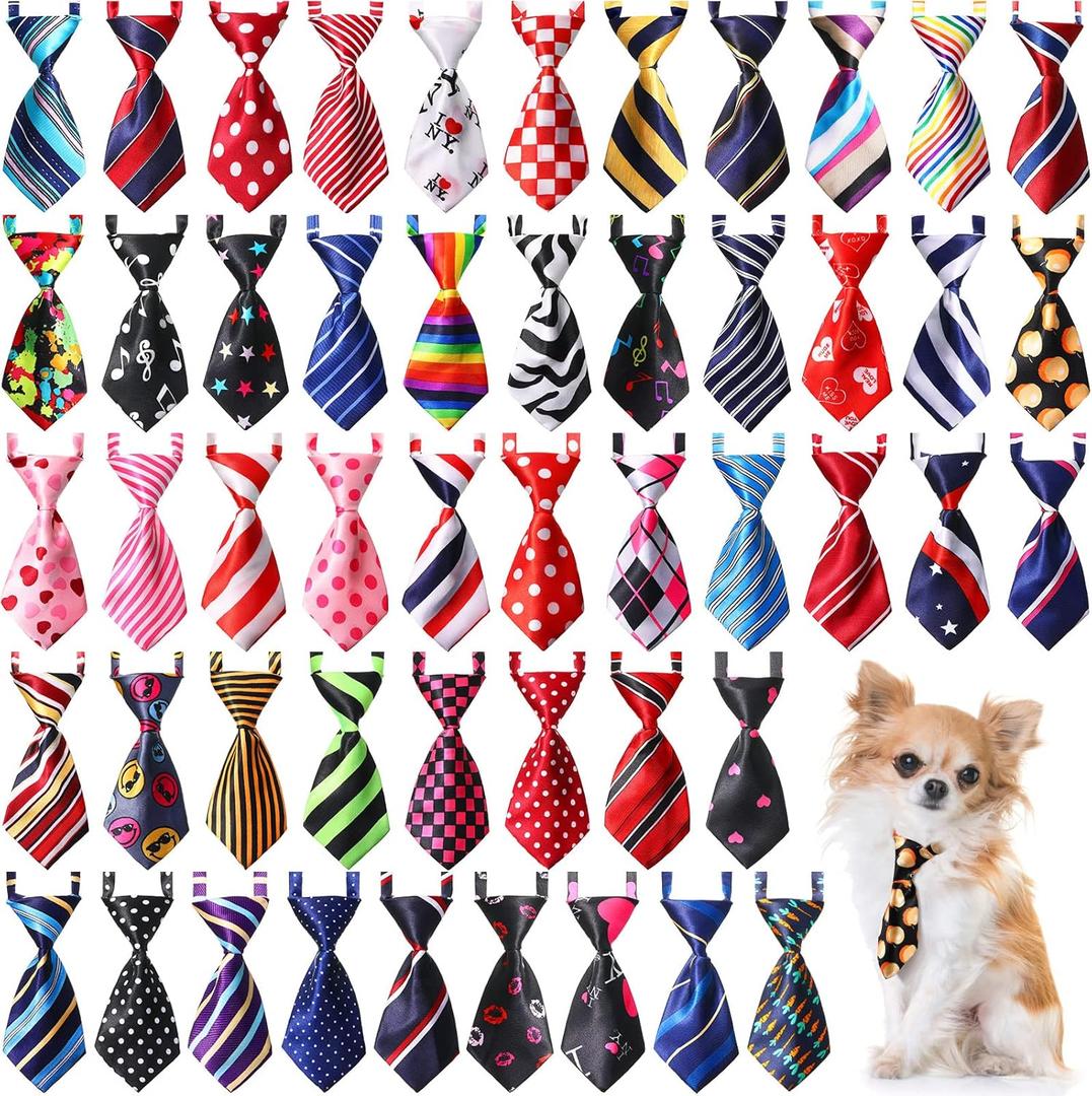 Sadnyy 50 Pcs Dog Neck Tie Adjustable Cat Collars Assorted Pattern Puppy Bow Ties Grooming Accessories for Small Pet Dogs Cats Birthday Photography Favor(Elegant Color)