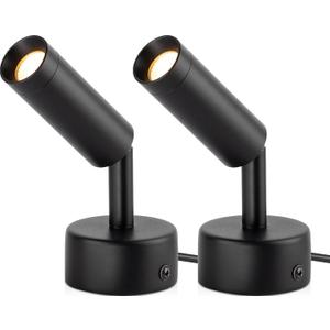 URTOM 2 Pack Indoor Spotlight LED Up Lights for Plant 120V Floor Spot Lights Accent Light Indoor Uplighting Warm White Spotlight Lamp Accent Lighting LED Uplight, 5.9 FT Plug Cord with Foot Switch (Black)