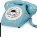 Retro Blue Bluetooth Landline Phone, Mid-Century Style Desk Telephone with Classic Handset, Loud Vintage Ringtones, Bluetooth Connects to Smartphone, Cute Retro Decor Phone for Bedroom, Home & Office